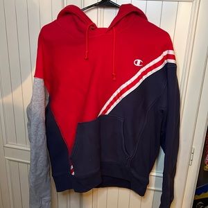 VTG Champion Reverse Weave Pullover Hoodie Sweatshirt Mens Size M Grey Red Blue
